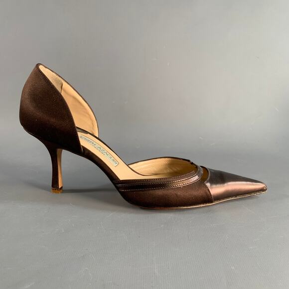 JOSEPH AZAGURY Size 7 Brown Silk Pointed Toe Pumps - Picture 2 of 8